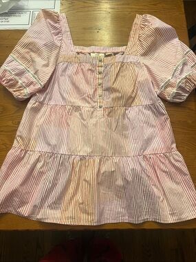 Maeve Striped Square-Neck Tiered Blouse
